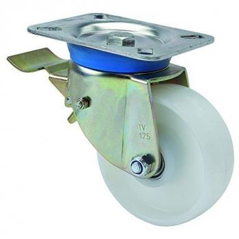 Rueda Giratoria con Freno de Placa Alex TV TN - Nylon Blanco, Diámetro 150 mm, Carga Soportada 500 kg