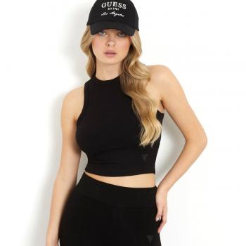 Top de Tirantes Casual de Mujer Guess Edie en Punto Canalé Negro Slim Fit