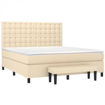 Cama Box Spring con Colchón Viscoelástico Espuma Protector Muelles Ensacados Adaptable Acolchado Reversible Tela Color Crema 180x200 cm