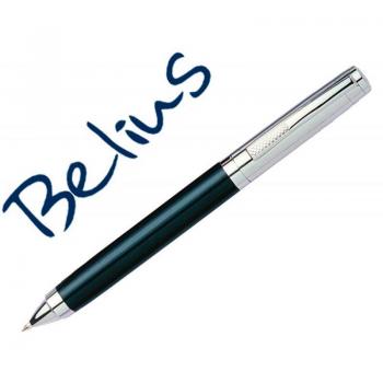 Belius Frankfurt Bolígrafo Negro y Plata con Tinta Azul en Estuche Metálico de Alta Calidad con Gancho de Bolsillo