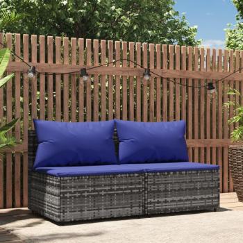 Gray Poly Rattan Garden Central Sofas with Cushions 2 pcs