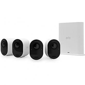Arlo Ultra 2, 4 cámaras de vigilancia exterior wifi video 4K HDR y SmartHub, faro, sirena, detector de movimiento, visión nocturna, con una prueba gratuita de 90 días de Arlo Secure, Blanco