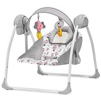 Kinderkraft Hamaca Bebé FLO, Columpio Balancín, 3 Velocidades, 8 Melodías, Rosa