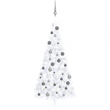 Árbol de Navidad preiluminado con bolas blancas y luces, 240 cm