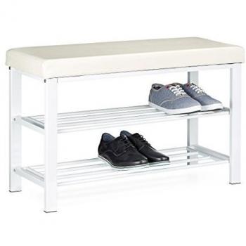Banco Zapatero Relaxdays, Recibidor, Entrada, Vestidor, capacidad para 6-8 pares de zapatos, material Metal-Cuero Sintético, diseño de 2 Pisos, dimensiones 49x81x31 cm en color