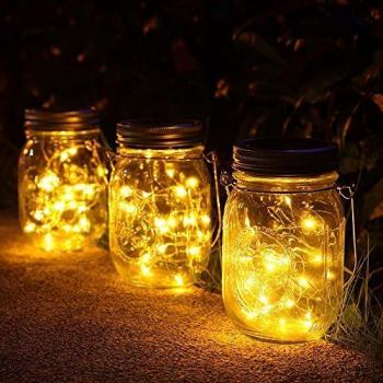 lámparas Solares Exterior,Juego de 3 Luz Solar Jardín, 30 LED Impermeable Solar Masón Luz Hada Jardín Luz Solar para Decoración Jardín Fiesta Balcón Navidad vacaciones bodas