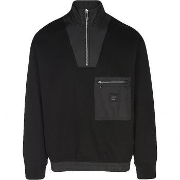 Armani Exchange Men's Black Half-Zip Troyer Sweater with Zip Pocket, Size XL