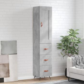 Aparador alto de madera contrachapada gris hormigón 34,5x34x180 cm con 3 cajones, mueble de almacenaje para salón, buffet y armario auxiliar