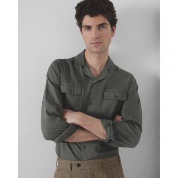 Silbon - Camisa de hombre slim lisa en kaki