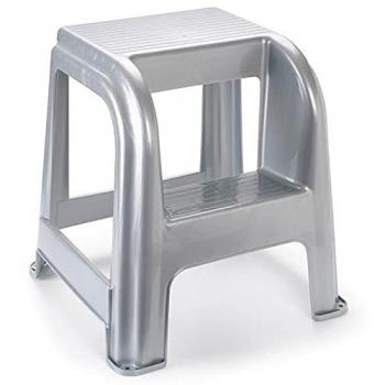 Acan Tradineur - Taburete plástico gris plata con peldaño 45,5 x 44,2 x 42 cm, banqueta, silla, escalera de dos pasos ligera, hogar