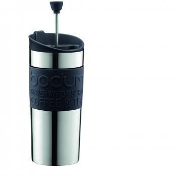 Bodum Travelpress 0.35 L Mug de Viaje, plástico, Acero, Negro, Centimeters