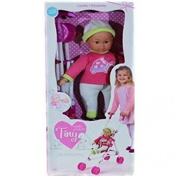Rosa Toys muñeca Bebe con Carro de Paseo Cuerpo blandito para niñas pequeñas Juguete