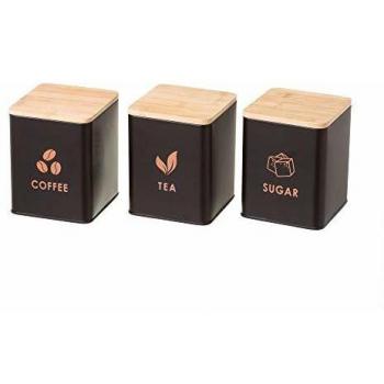 Set de botes para café y té de metal negro moderno para cocina Factory - LOLAhome
