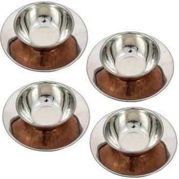 Cobre Indio Y Tazón De Acero Inoxidable Servir Ware Sopa Y Platillo Establece, Servicio Para 4Personas, Diámetro 11.5Cm