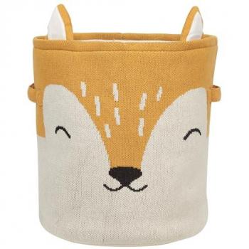 Cesta de Almacenaje Infantil Zorro de Algodón Beige y Naranja con Asas
