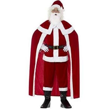 Smiffy'S 43124L Disfraz De Papá Noel Deluxe Con Pantalones Chaqueta Capa Cinturón, Rojo, L - Tamaño 42-44