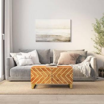 Mesa baja de centro de madera maciza de mango marrón y negra 80x50x40 cm