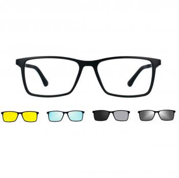 Cuadrado Clip-On Plástico Negro Armazones y Lentes Recetadas para Hombre - Gafas Anti-Azules - SmartBuy Collection