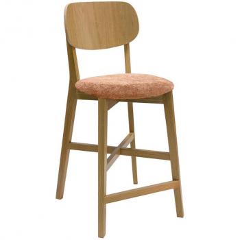 Taburete de cocina LUCIA de madera de roble claro y tela efecto aterciopelado terracota 65 cm