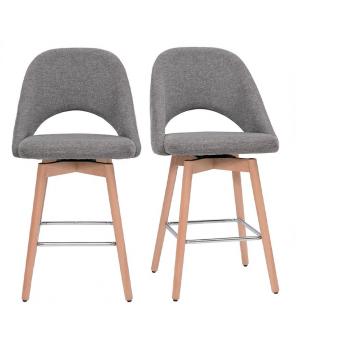 Set de 2 taburetes de cocina nórdicos Cosette de tela efecto aterciopelado texturizado gris y madera de caucho maciza, altura 65 cm