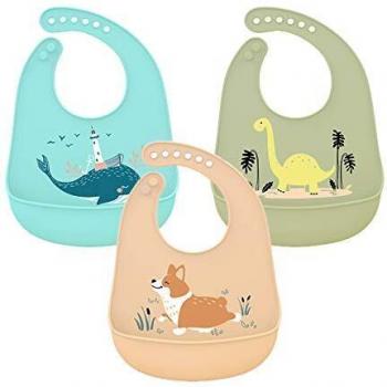 3 Pcs Bebé Baberos de Silicona Impermeable Baberos de Alimentación con Bolsillo Baberos Suave que se Limpia Fácilmente para Bebés o Niños Pequeños Comiendo