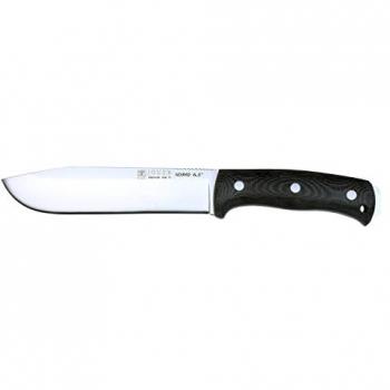 Cuchillo de Supervivencia Joker Nomad 6.5, Mango Micarta Negro, Hoja de 16.5 cm, Funda de Piel Negra, Ideal para Pesca, Caza, Camping y Senderismo