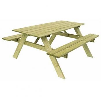 Mesa de Picnic en Madera Maciza Gardiun Essential 165x154x75 cm para 6 Personas, Madera de Pino Tratada en Autoclave con Dos Bancos
