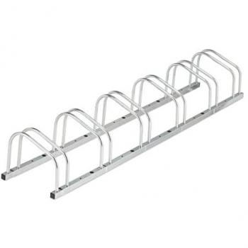 Soporte Metálico para 6 Bicicletas de Suelo, Aparcabicicletas Plateado para Ruedas de hasta 50 mm, Acero, Dimensiones 26 x 168 x 33.5 cm