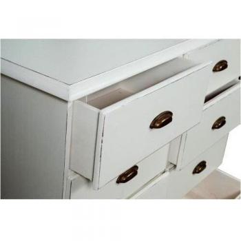 Cajonera Country de Madera Maciza de Tilo con Acabado Blanco Envejecido, 8 Cajones, 116x41x100 cm