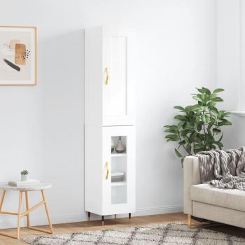 Aparador alto de madera contrachapada blanco brillo 34,5x34x180 cm