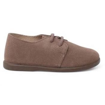 Zapato inglés de bebé niño de serraje con cordones, suela fina, talla 30, color topo