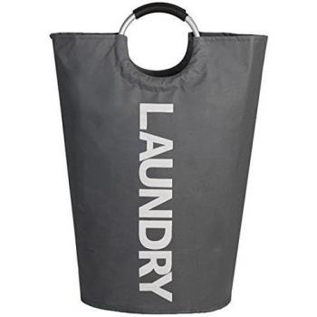 IHOMAGIC Cesto para Ropa Sucia Plegable con Asas de Aleación Bolsa Colada para Baño Organizador Lavandería Oxford 600D PVC Resistente Portátil de Viaje para Cocina Dormitorio Hotel 100L Gris Oscuro