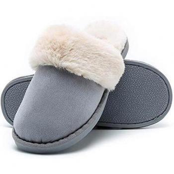 Lastia Mujer Invierno Fur Zapatillas de Estar Cerradas Calienta Pantuflas, para interior o exterior Azul 36.5-38