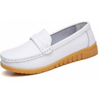 GAXmi Mocasines de Cuero Mujer Loafers Zapato Plano Verano Primavera Otoño Blanco