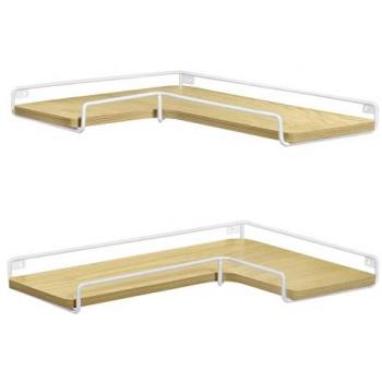 Set de 2 estantes flotantes en forma de L, color roble natural y blanco nubes