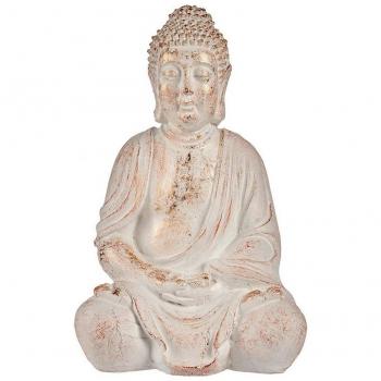 Figura Decorativa para Jardín Buda Blanco/Dorado Poliresina (24,5 x 50 x 31,8 cm)