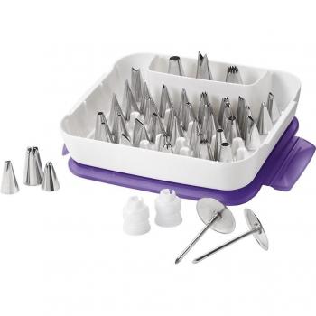 Wilton 2104-0240, Juego de Boquillas Maestro, 55 Boquillas, 2 Acopladores, 2 Clavos para Flor y Organizador para Boquillas