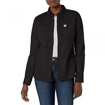 Camisa de trabajo de manga larga Carhartt Rugged Professional para dama, en lona, Relaxed Fit, color negro, talla XS