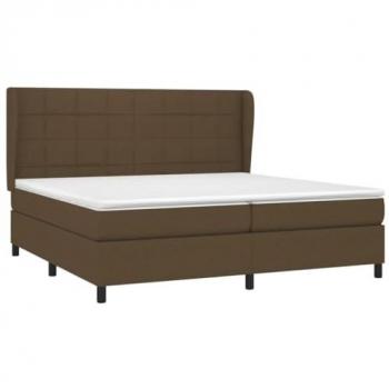Cama Box Spring con Colchón Viscoelástico Acolchado Reversible Tela Marrón Oscuro 200x200 cm