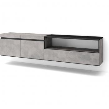 Mueble TV Colgado Moderno Gris Cemento 200x45x35cm para Televisores de hasta 80 con Amplio Almacenaje