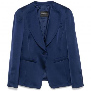 Emporio Armani Women's Blue Satin Shawl Lapel Blazer, Size 38 (2XS)