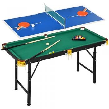 SPORTNOW 2 en 1 Mesa Multijuegos para Niños de 6+ Años, Mesa de Billar y Ping Pong Plegable, Altura Ajustable (140x63x60-80 cm), Multicolor