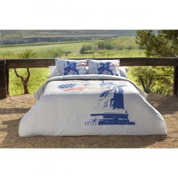 ES-Tela - Funda nórdica Combi USA - Cama de 150/160 cm. - Impresión Digital - Parte Estampada 100% Algodón - Parte Lisa 50% Algodón / 50% Poliéster - 144 Hilos - Sólo Funda