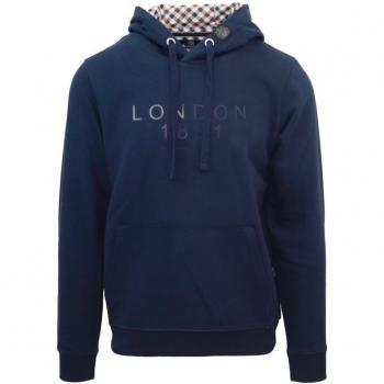 Aquascutum Men's Cotton Navy Blue Hoodie with Bold 1851 Logo - Size Small