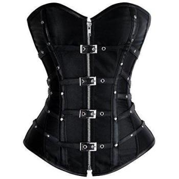 Charmian Women's Steampunk Rock Boned Satin Goth Retro Overbust corsé Top with Buckles Black Large