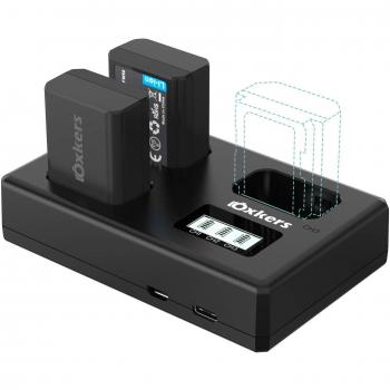 Sony NP-FW50 OXKERS, 2X 1100mAh Batería y Cargador de Sony con Cargador Triple y Dos Puertos de Carga