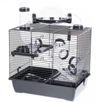 Inter-Zoo Rocky + Terrace Black - Jaula para Hámster con diseño moderno, múltiples niveles, fácil acceso, material resistente y seguro, incluye accesorios para el bienestar del hámster
