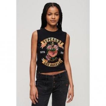 Camiseta sin mangas Tattoo con strass para mujer de Superdry, color negro
