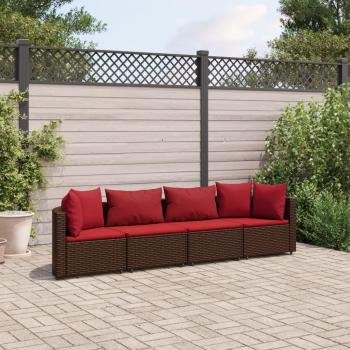 4-Piece Brown Poly Rattan Garden Sofa Set with Cushions