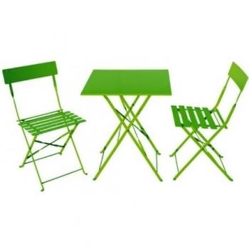 Plicosa M293338 - Mesa de hierro 60 x 60 cm con 2 sillas plegables pistacho
